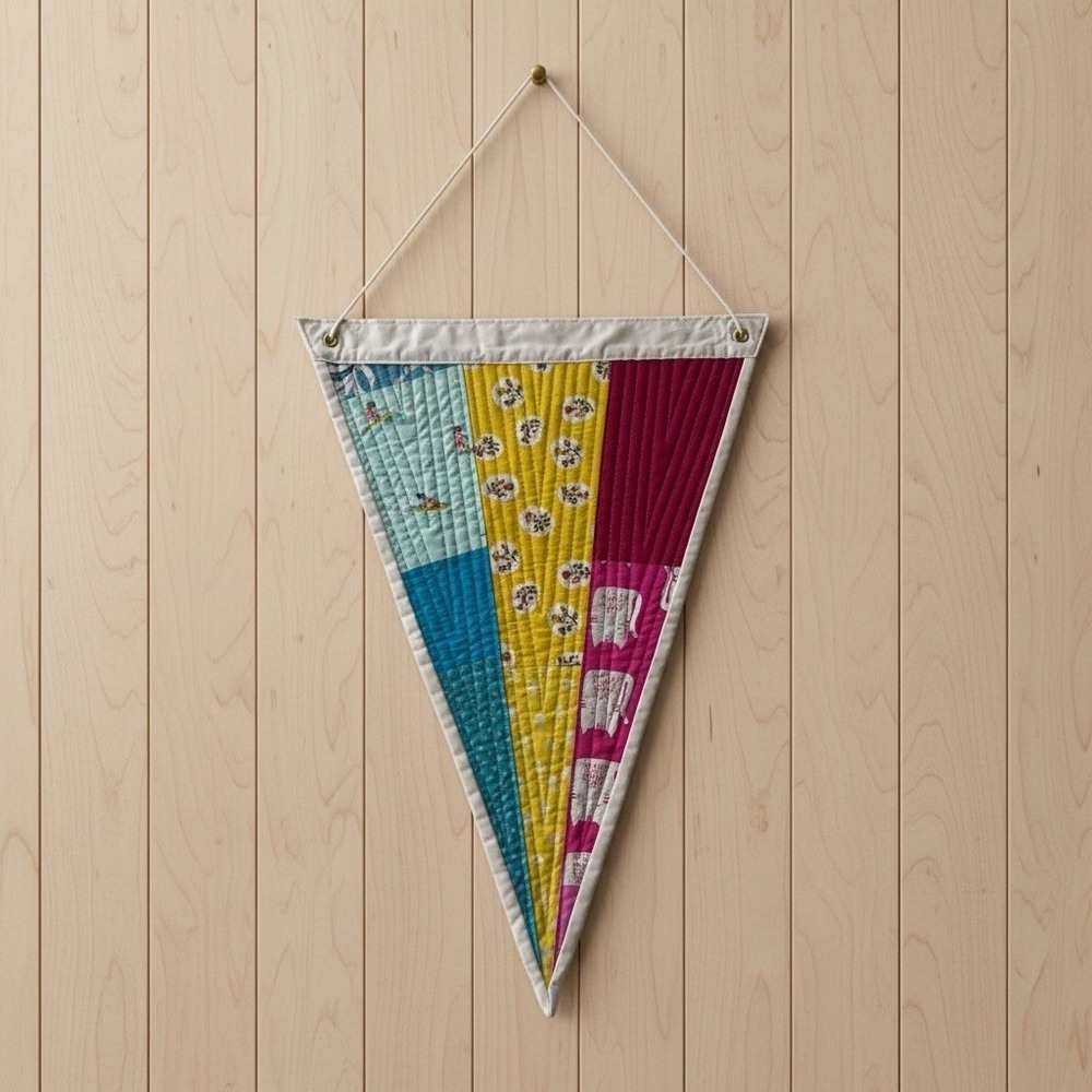 Handcrafted Pansexual Pride Pennant Banner Quilt Wall Hanging Modern 15.5x20.75"